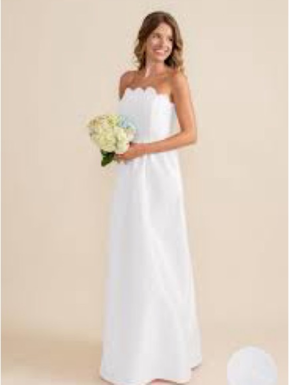 Lula Kate Hayes floor length Strapless Scallop-Edge White Maxi Dress
